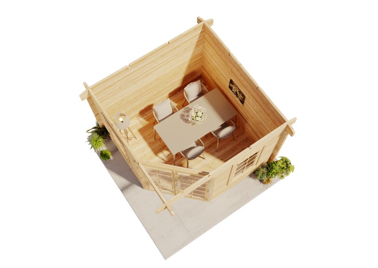 Alpholz 5-Eck Gartenhaus Victor-B 44 Iso Gartenhaus aus Holz, Holzhaus mit 44 mm Wandstärke, Blockbohlenhaus mit Montagematerial, Naturbelassen 3x3m