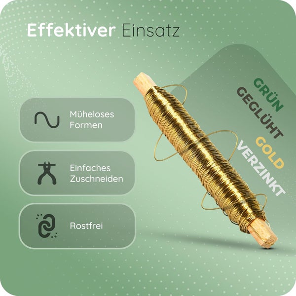 Bindedraht auf Holzstab gewickelt, mühelos formbar, einfaches Zuschneiden, rostfrei, geglüht und verzinkt.