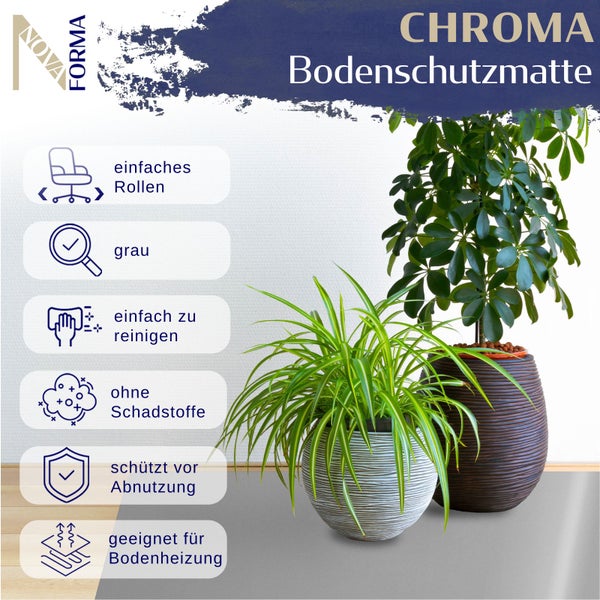 Bodenschutzmatte PE CHROMA - Grau - 116x150 cm - Hartboden - Bunte Schutzmatte als Unterlage für Bürostuhl