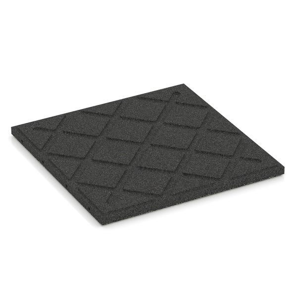 Quadratische Gummimatte aus Gummigranulat mit Rautenmuster für Bodenbeläge.