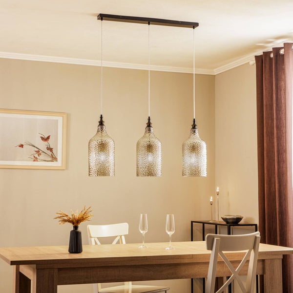 Lindby Pendelleuchte Drakar (Retro, Vintage Antik) in Alu aus Glas (3 flammig E27) - Hängelampe Esstischlampe Hängeleuchte Wohnzimmerleuchte