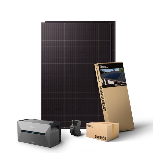 Balkonkraftwerk Komplettset mit Solarpanelen, Anker SOLIX Solarbank 2 Pro, Montageset für Ziegeldächer und Zubehör.