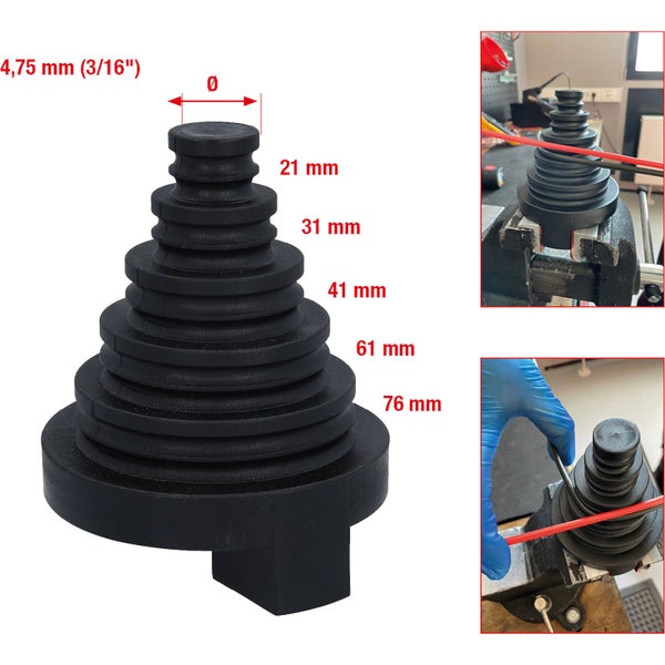 Stufentülle aus Gummi mit verschiedenen Durchmessern