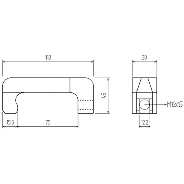 Technische Zeichnung eines Möbelgriffs mit Maßangaben