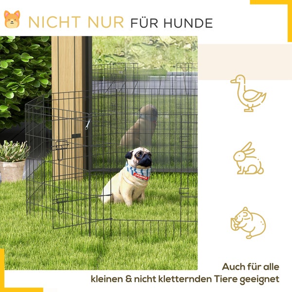 PawHut Welpenauslauf 76 cm Hoch, 8-TLG Welpenlaufstall mit Schloss, DIY Freilaufgehege Hundelaufstall für mittelgroße Hunde, Meerschweinchen, Kaninchen, Metall, Schwarz