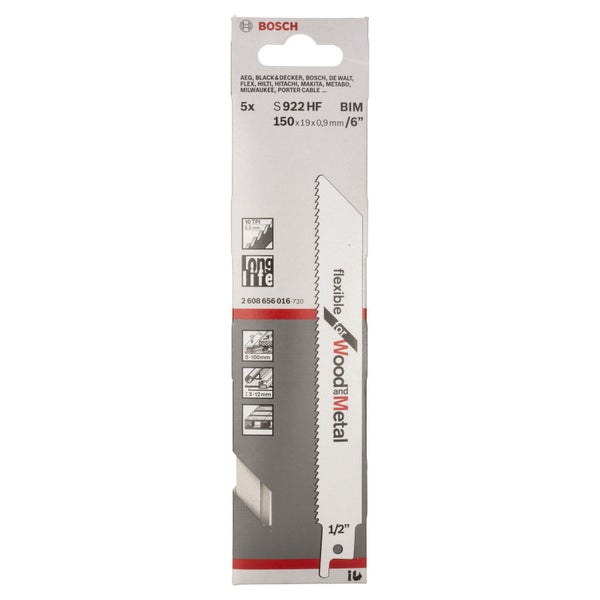Bosch Säbelsägeblatt Set S 922 HF BIM, 150 Millimeter, geeignet für Holz und Metall
