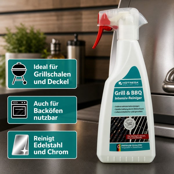 Hotrega Grill und BBQ Intensiv Reiniger in der Sprühflasche zur Reinigung von Grillrosten und Backöfen.