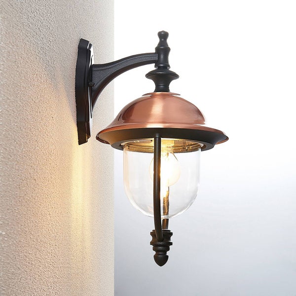Lindby Wandleuchte außen (Laterne) Clint (spritzwassergeschützt (Retro, Vintage Antik) in Kupfer aus Aluminium (1 flammig E27) - Außenwandleuchten Wandlampe Led Außenlampe Outdoor für