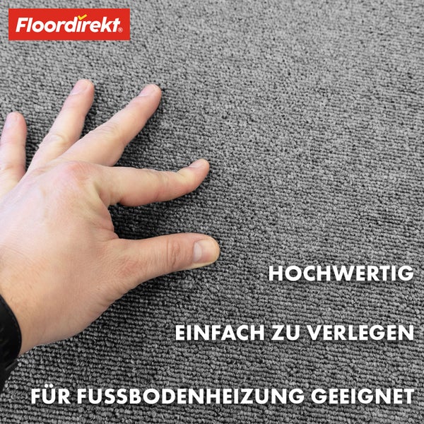 FLOORDIREKT Teppichfliese Moscow - Selbstliegend - 50 x 50 cm - Grau