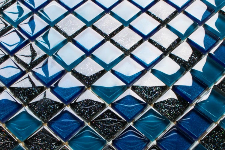 Glasmosaik auf Netz für Bad und Küche 30cm x 30cm  - Ocean blue