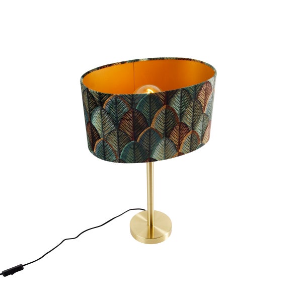 Tischleuchte mit Blättermuster Lampenschirm und rundem Fuß