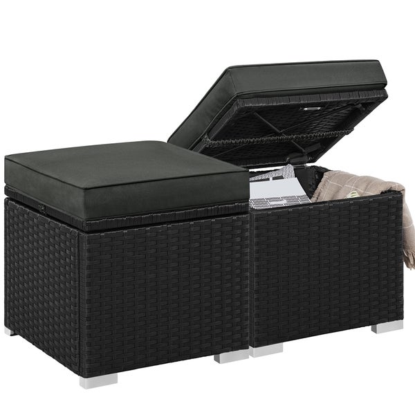 Gartenmöbel Auflagenbox aus Rattan mit Kissen und Stauraum