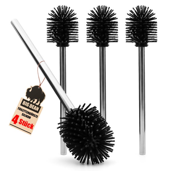 Set mit 4 Toilettenbürsten mit Edelstahlgriff und Silikonbürstenkopf der Marke Big Dean