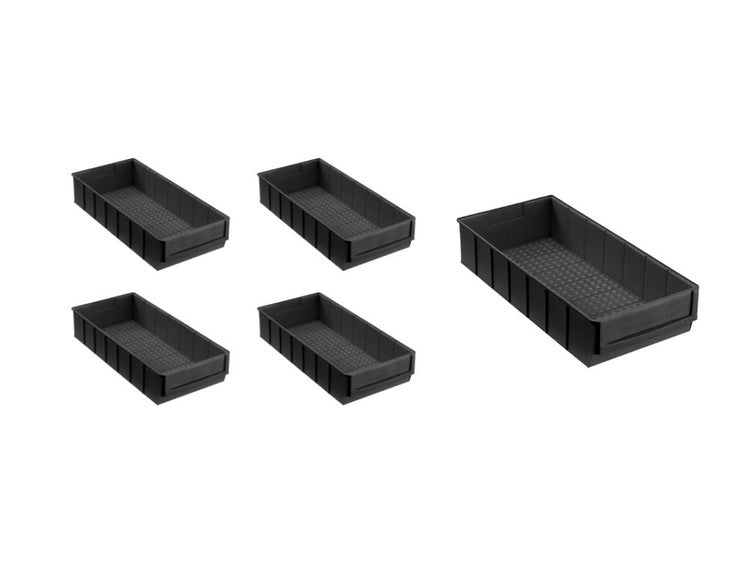 PROREGAL SparSet 5x Leitfähige Indurstriebox 400 B HxBxT 8,1 x 18,3 x 40 cm 4,7 Liter ESD Sortimentskasten