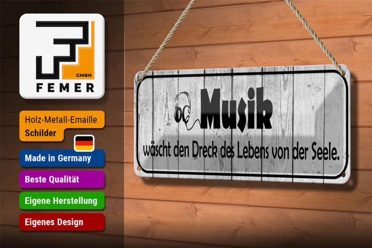 Blechschild Spruch 27x10cm Musik wäscht Dreck des Lebens Dekoration