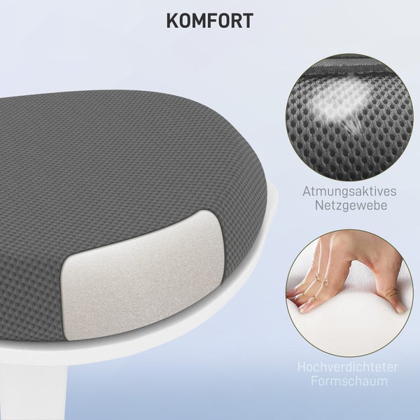 HOMCOM, Arbeitsstuhl, Ergonomischer Drehstuh, 42,5L x 35,5B x 56,5-71,5H cm, Mesh, Kunststoff, Grau