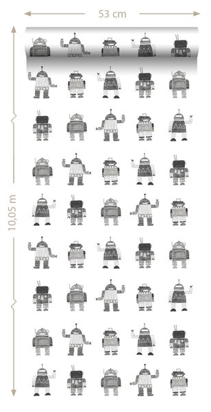 Tapete mit Roboter-Motiv, 53 cm breit und 10,05 m lang