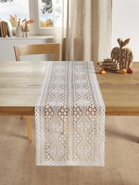 FRANK FLECHTWAREN | Tischläufer Häkelblümchen, POLYESTER, 40 x 140 cm