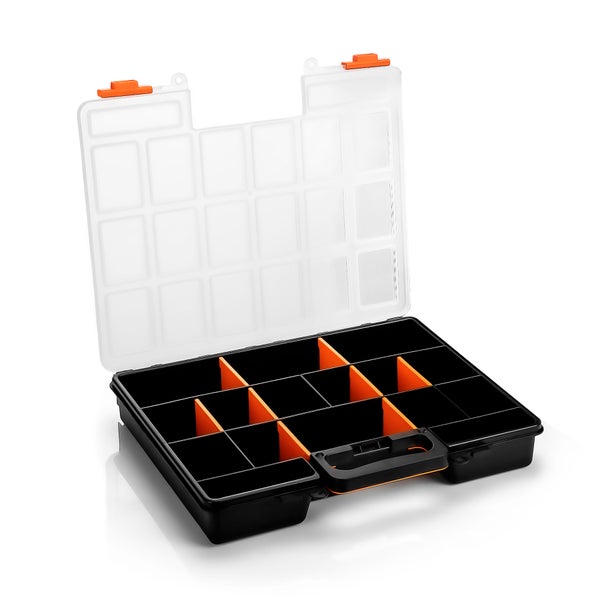 BigDean Sortimentskasten stapelbar 38x33x6cm praktische Sortierbox mit 16 Fächern – Werkzeugkoffer leer Organizer Box Sortierkasten - Sortierboxen für Kleinteile - Made in Italy