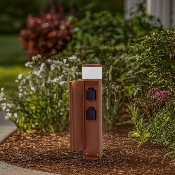 Lucande Wegeleuchte 2 Steckdosen, Außenleuchte Sockelleuchte rostfarben 48 cm Gartenlampe Outdoor IP44 Stromsäule Garten 1x G9 ohne Leuchtmittel