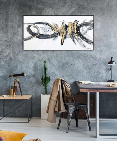 Handgemaltes Gemälde Acrylfarbe 120x60cm Schwarz-Weiß