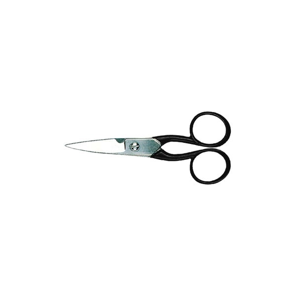 Universalschere mit spitzen Klingen aus Metall und schwarzen Griffen.