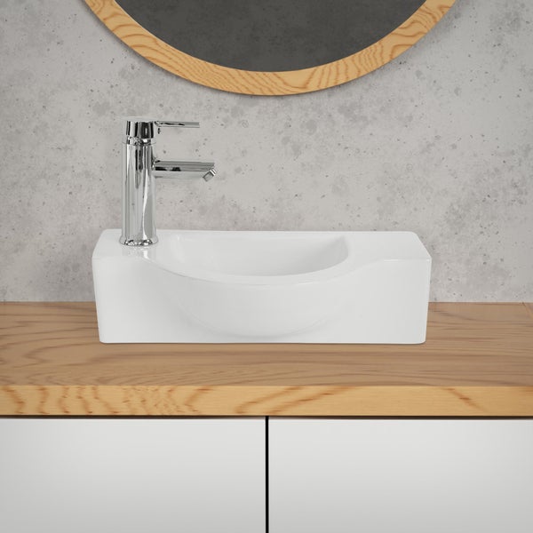ML-Design Waschbecken Keramik Weiß 44,5x25,5x12 cm mit Ablaufgarnitur Weiß Keramik, Oval, Hahnloch links, Wandmontage, Aufsatzwaschbecken, Badezimmer Waschtisch Waschschale Waschplatz Handwaschbecken