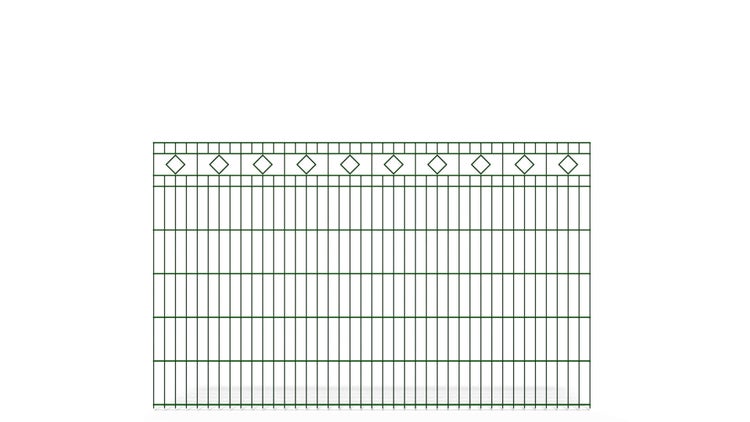 Doppelstabmatte 6/5/6 mit Raute ZAUNGURU BASIC-Linie, Schmuckzaun, Höhe: 123cm, Breite: 200,5cm, Doppelstabmattenzaun verzinkt und zusätzlich in RAL 6005 Moosgrün pulverbeschichtet
