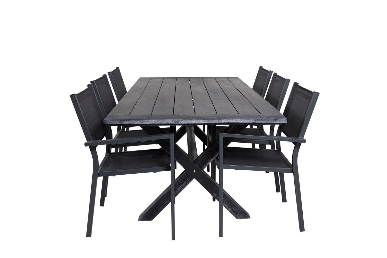 Rives Gartenset Tisch 200x100cm, 6 Stühle Copacabana, schwarz,schwarz.