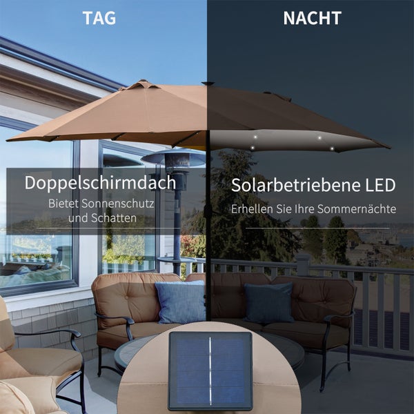 Outsunny Sonnenschirm, 260L x 440B x 240H cm, Metall, Polyester, Khaki