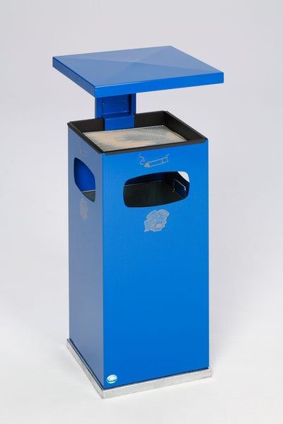 PROREGAL Kombiascher Mit Verstärktem Schutzdach 38 Liter HxBxT 91 x 39,5 x 39,5 cm Verzinkter Stahl Blau