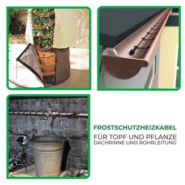 Frostschutzheizkabel für Topf und Pflanze, Dachrinne und Rohrleitung zur Vermeidung von Frostschäden.