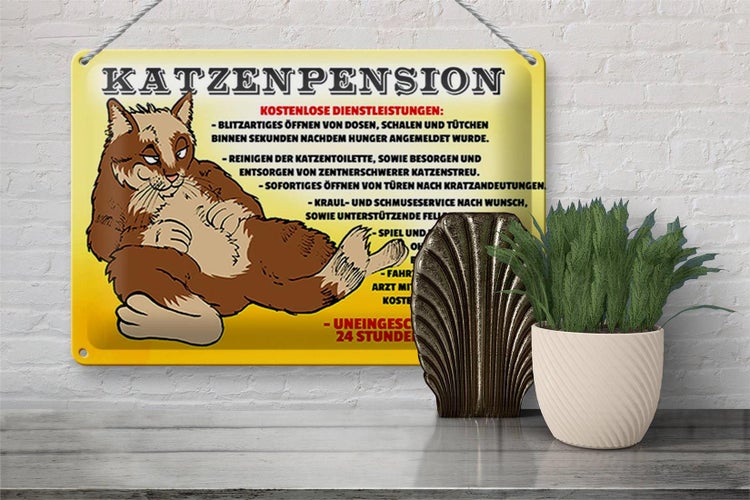 Blechschild Spruch 30x20cm Katzenpension 24h Service