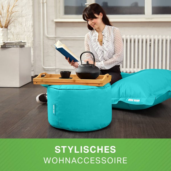 Green Bean Sitzsack-Hocker 45x25cm mit EPS-Perlen Füllung - Fußhocker Fußkissen Sitz-Pouf für Sitzsäcke - Bodenkissen für Kinder und Erwachsene - Fußablage Sitzkissen Sitzhocker Türkis