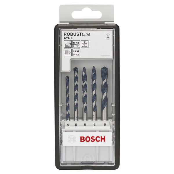 Bosch Robust Line Zylindrisches Bohrerset CYL-5, Größen 4, 5, 6 und 8 Millimeter