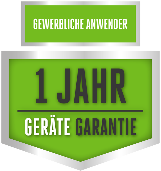 1 Jahr Geräte-Garantie für gewerbliche Anwender.