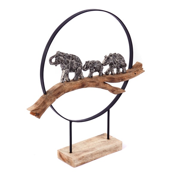 Skulptur Große Elefanten Mangoholz, Aluminium silber-natur