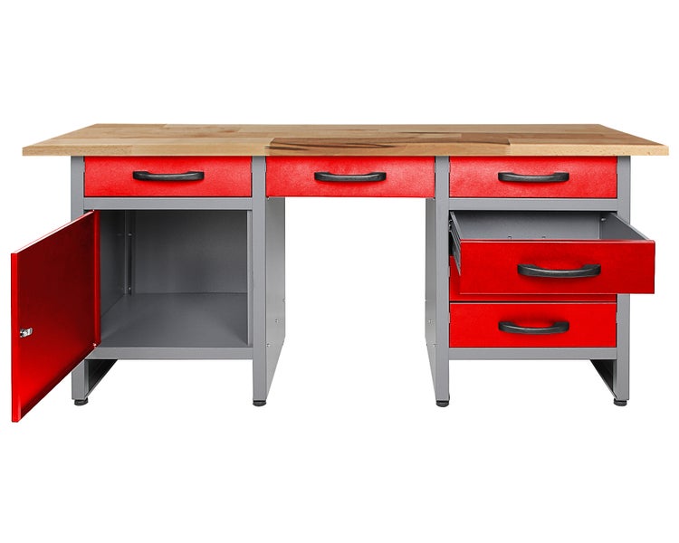 Ondis24 Werkbank Harry 160 cm rot, 6 Schieber, 1 Tür, Werkstatteinrichtung