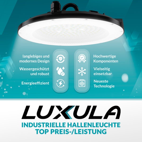 LUXULA LED UFO Hallenstrahler 100W 10000lm 5000K Neutralweiß HighBay EPISTAR Hallenleuchte IP65