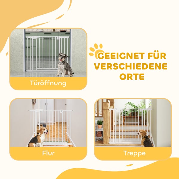 Hundeschutzgitter geeignet für verschiedene Orte wie Türöffnungen, Flure und Treppenaufgänge mit Hunden.