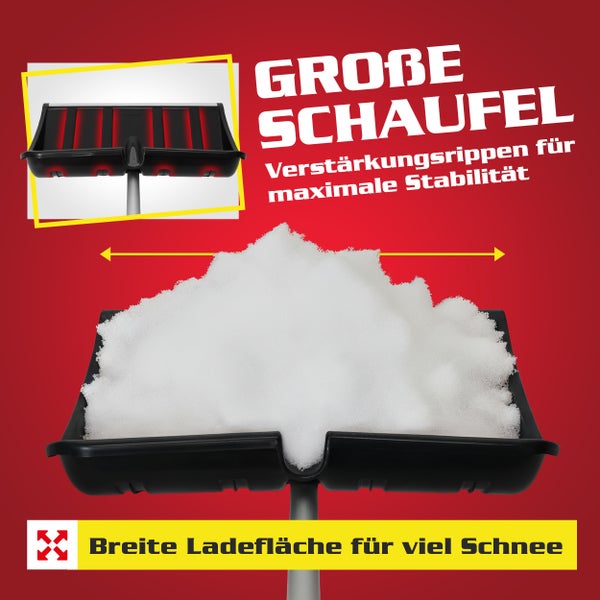 Schneeschaufel mit breiter Ladefläche und Verstärkungsrippen für maximale Stabilität