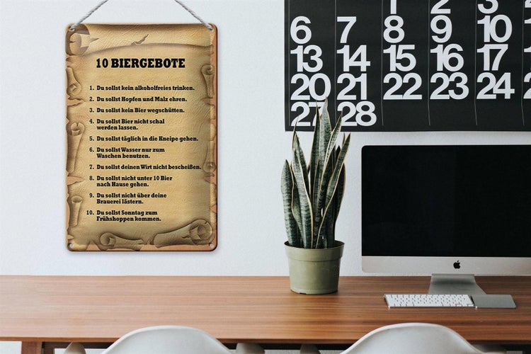 Blechschild Spruch 20x30cm 10 Biergebote du sollst kein