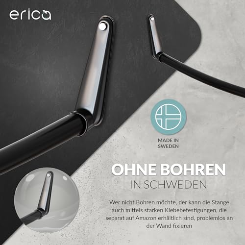 Erica Duschvorhangstange Ecke, 140x140 cm, Duschstange Winkel, Wandmontage für Badewannen, unterstützt ohne Deckenbefestigung, Schwarz Pulverbeschichteter Stahl, 100% Rostfrei