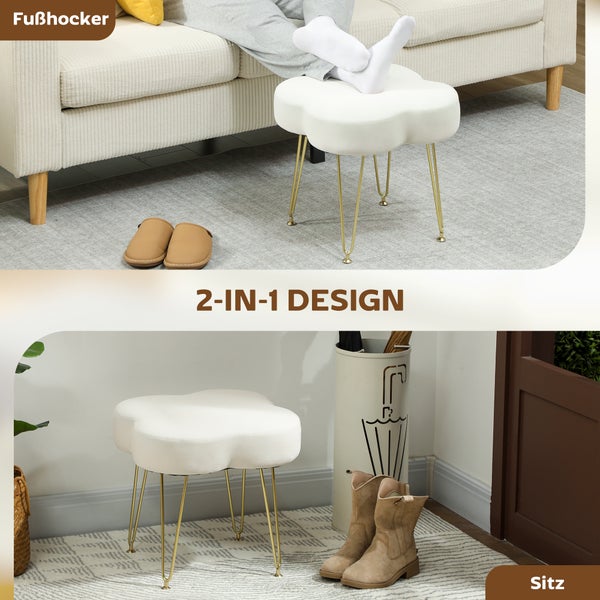 Fußhocker mit Sitzfläche in Blumenform und goldenen Metallbeinen als stilvolle Ergänzung für Wohnräume