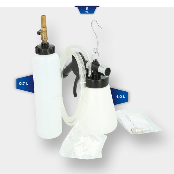 Bremsenentlüftergerät, 6-teilig, mit 0,7 Liter und 1,0 Liter Behältern