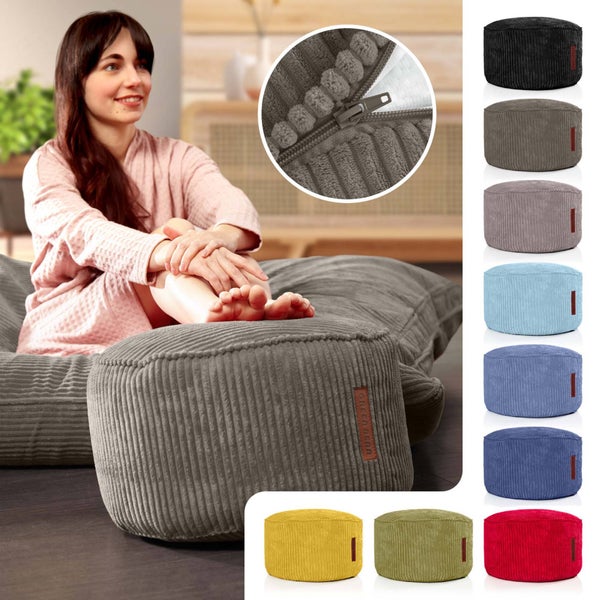 Green Bean Pouf-Kissen 45x25cm mit EPS-Perlen Füllung & Cordstoff Bodenkissen Liegekissen Sitzkissen Sitzhocker Sessel Kinder Erwachsene Stoff Hocker Ablage Anthrazit