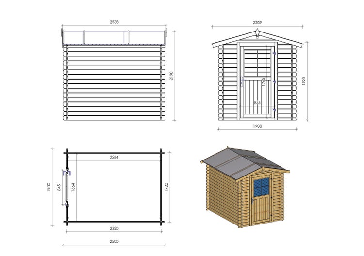 Gartenhaus, Gerätehaus 4,75m2 - 1,90x2,50m - 28mm