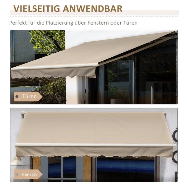 Outsunny manuelle Gelenkarmmarkise, mit Handkurbel Balkonmarkise, 395 x 245 cm, Alu, Weiß+Beige