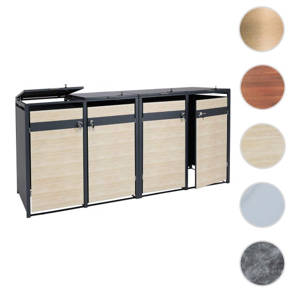 Mülltonnenbox mit vier Fächern und verschiedenen Oberflächen