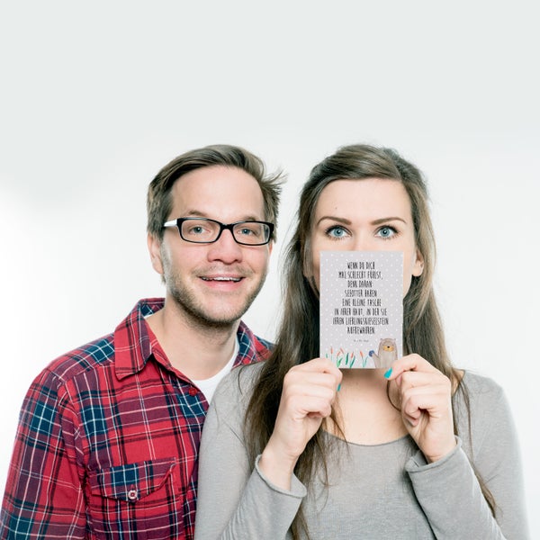 Mr. & Mrs. Panda Postkarte Otter Stein - Grau Pastell